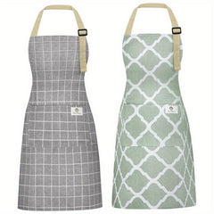 2pcs Linen Waterproof Kitchen Cooking Aprons Chef Apron With Pockets