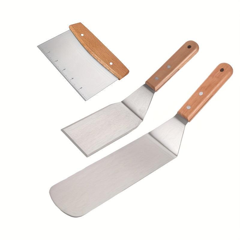 3pcs Stainless Steel Spatula & Scraper Set for Griddle BBQ Flat Top Grill