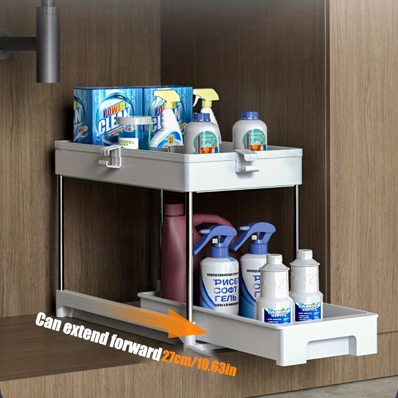 2-Tier Sink Organizer with Hooks for Kitchen Bathroom