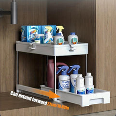 2-Tier Sink Organizer with Hooks for Kitchen Bathroom