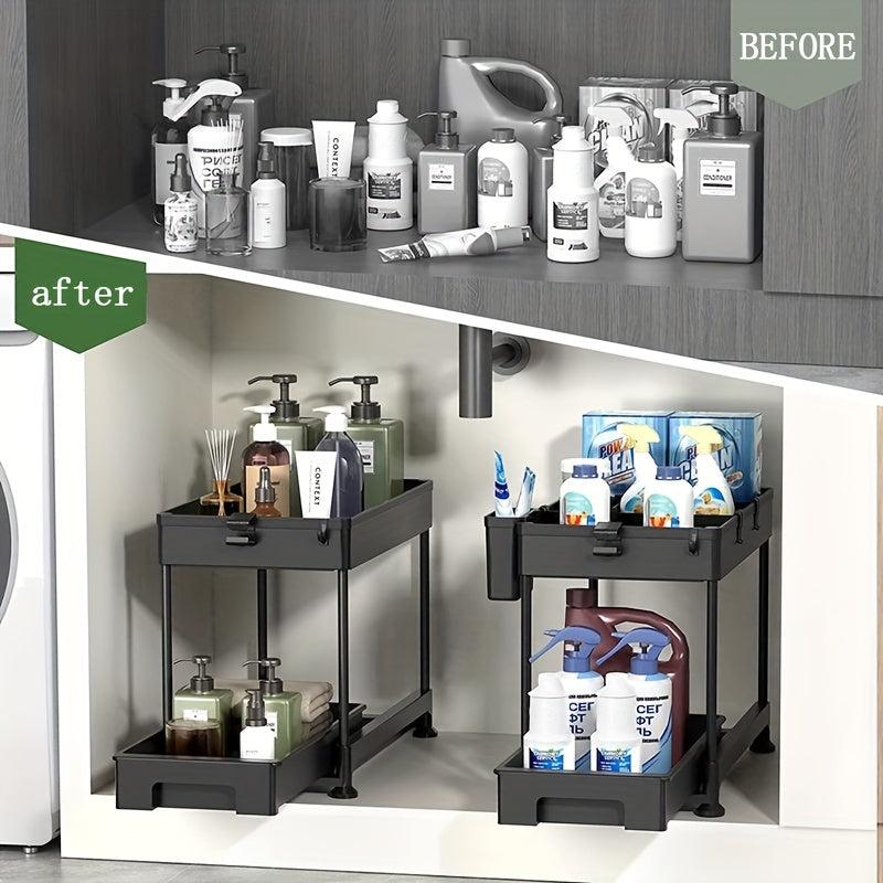 2-Tier Sink Organizer with Hooks for Kitchen Bathroom