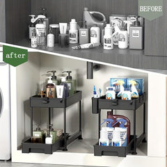 2-Tier Sink Organizer with Hooks for Kitchen Bathroom