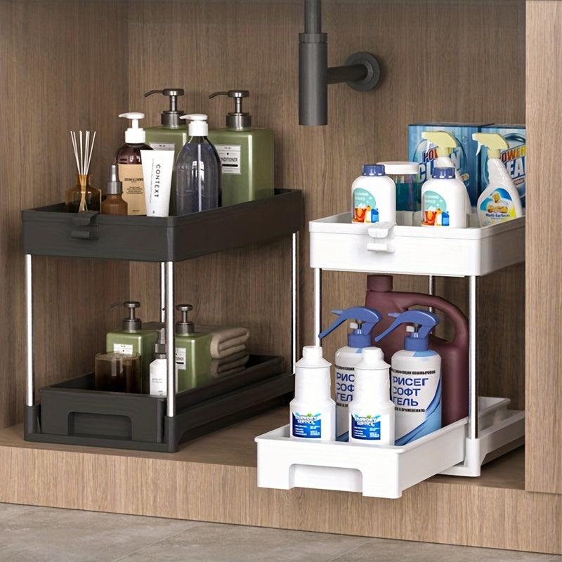 2-Tier Sink Organizer with Hooks for Kitchen Bathroom