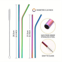 15pcs Reusable Stainless Steel Colorful Straws Set for 30oz & 20oz Tumblers