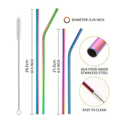 15pcs Reusable Stainless Steel Colorful Straws Set for 30oz & 20oz Tumblers