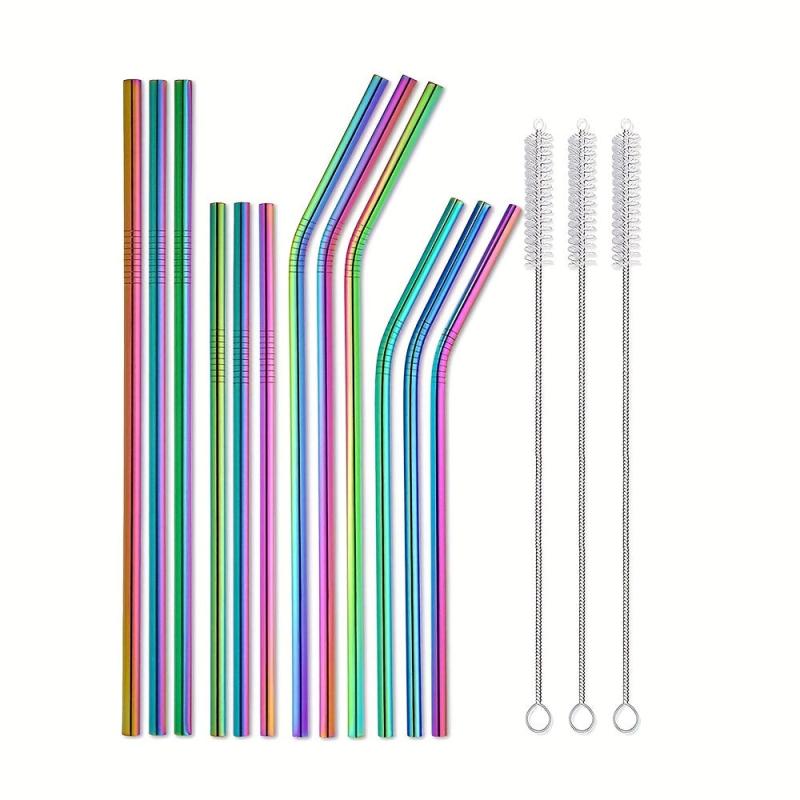 15pcs Reusable Stainless Steel Colorful Straws Set for 30oz & 20oz Tumblers