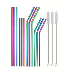 15pcs Reusable Stainless Steel Colorful Straws Set for 30oz & 20oz Tumblers