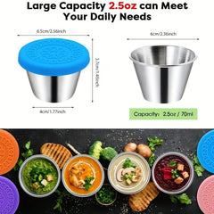 Stainless Steel Sauce Cup with Silicone Lid, Set of 6