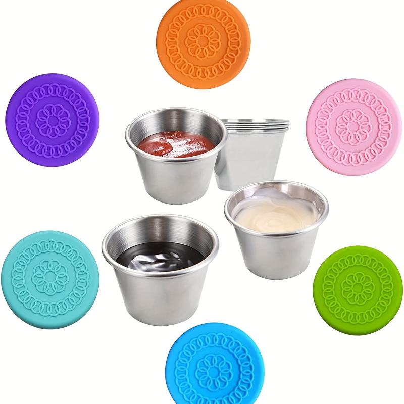 Stainless Steel Sauce Cup with Silicone Lid, Set of 6