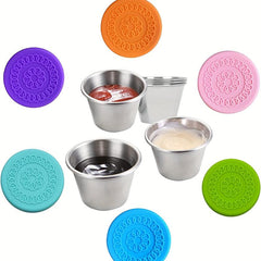 Stainless Steel Sauce Cup with Silicone Lid, Set of 6