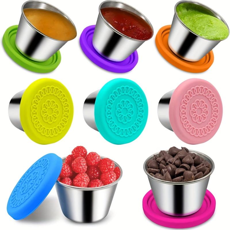 Stainless Steel Sauce Cup with Silicone Lid, Set of 6