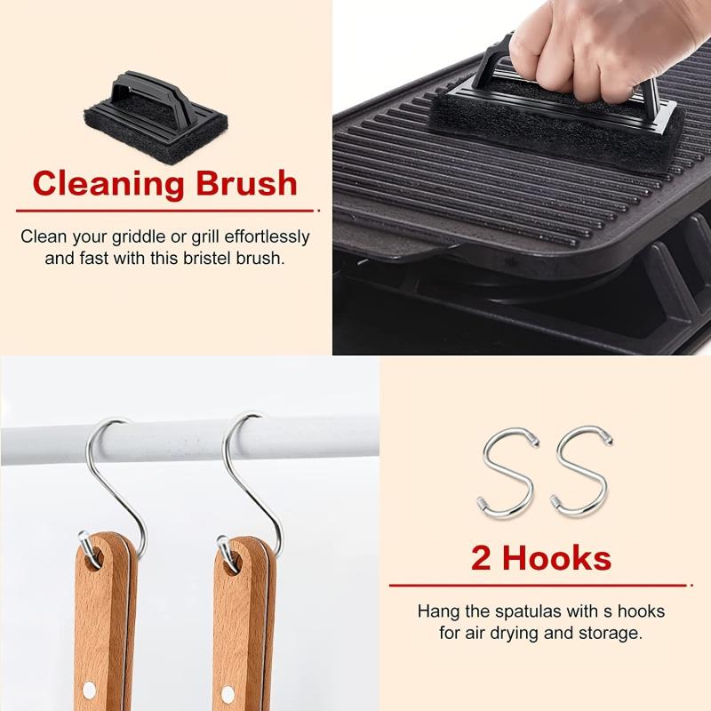 5-Piece Stainless Steel Griddle Spatula Set & Cleaning Brush