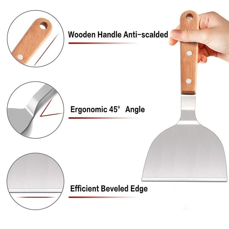 5-Piece Stainless Steel Griddle Spatula Set & Cleaning Brush