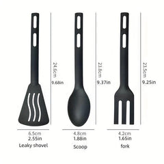 3pcs Silicone Utensil Set Nylon Kitchenware Slotted Turner Spatula Scoop Fork