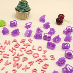 40PCS Purple Alphabet Number Cutter Set Fondant Cake Decorative