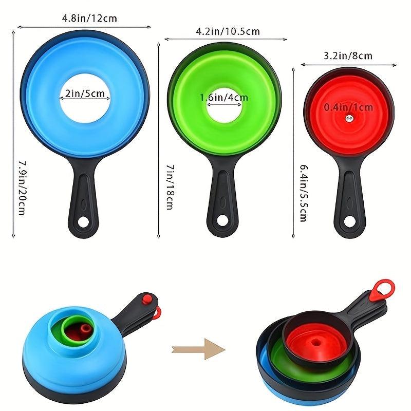 3pcs Wide Mouth Silicone Collapsible Funnel Kitchen Gadget Set