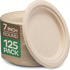 125 Pack Compostable Heavy Duty Plates - Biodegradable Bagasse Plate