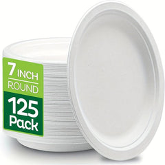 125 Pack Compostable Heavy Duty Plates - Biodegradable Bagasse Plate