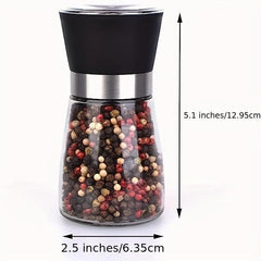 2pcs Reusable Glass Grinder for Pepper and Sea Salt