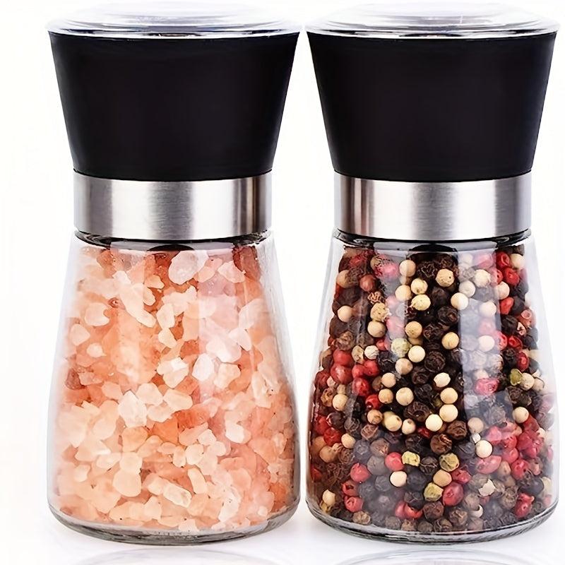 2pcs Reusable Glass Grinder for Pepper and Sea Salt