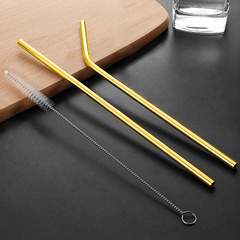 3pcs Stainless Steel Straw Set with Cleaning Brush Bubble Tea Coffee Beverage