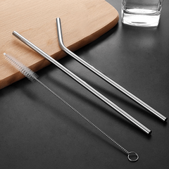 3pcs Stainless Steel Straw Set with Cleaning Brush Bubble Tea Coffee Beverage