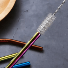 3pcs Stainless Steel Straw Set with Cleaning Brush Bubble Tea Coffee Beverage
