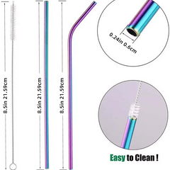 3pcs Stainless Steel Straw Set with Cleaning Brush Bubble Tea Coffee Beverage