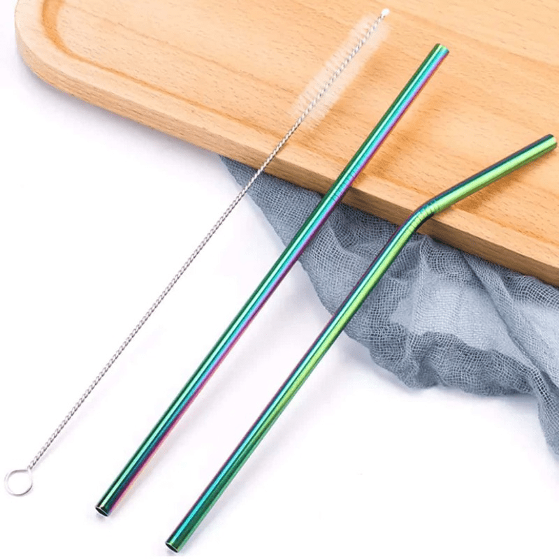 3pcs Stainless Steel Straw Set with Cleaning Brush Bubble Tea Coffee Beverage