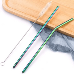 3pcs Stainless Steel Straw Set with Cleaning Brush Bubble Tea Coffee Beverage