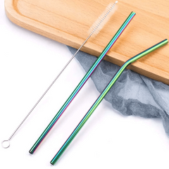 3pcs Stainless Steel Straw Set with Cleaning Brush Bubble Tea Coffee Beverage
