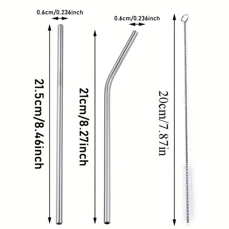 12pcs Stainless Steel Straw Set with Cleaning Brush