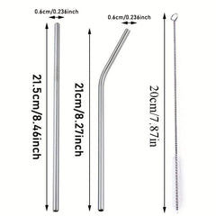 12pcs Stainless Steel Straw Set with Cleaning Brush