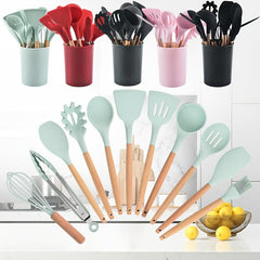 12pcs Wooden Handle Silicone Kitchen Utensils Set