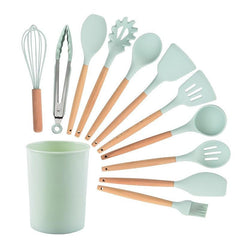 12pcs Wooden Handle Silicone Kitchen Utensils Set