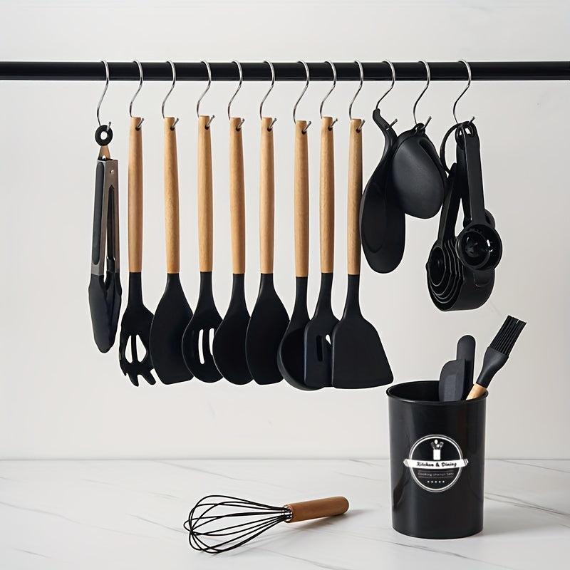 28pcs Silicone Utensil Set with Wooden Handle for Cooking Kitchen