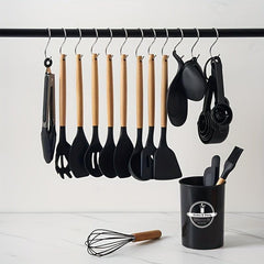 28pcs Silicone Utensil Set with Wooden Handle for Cooking Kitchen