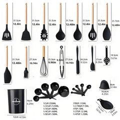 28pcs Silicone Utensil Set with Wooden Handle for Cooking Kitchen