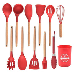 Silicone Cooking Shovel Set Of 12 Wooden Handle Kitchen Utensil