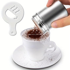 Powdered Sugar Shaker Cocoa Powder Mesh Shaker with 16 Coffee Stencils