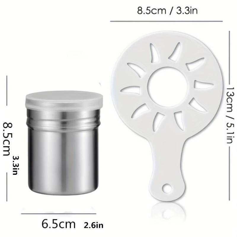 Powdered Sugar Shaker Cocoa Powder Mesh Shaker with 16 Coffee Stencils