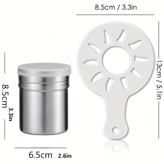 Powdered Sugar Shaker Cocoa Powder Mesh Shaker with 16 Coffee Stencils