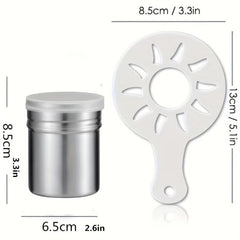 Powdered Sugar Shaker Cocoa Powder Mesh Shaker with 16 Coffee Stencils