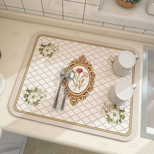 Fantasy Style Fabric Dish Drying Mat Diatom Mud Kitchen Drain Pad