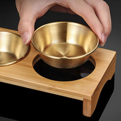 Golden Sauce Dish Set with Wooden Tray for Buffet & Hot Pot