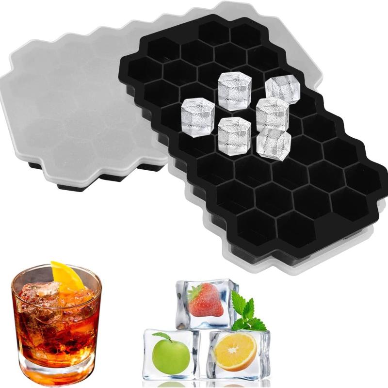 Ice Cube Tray with Removable Lid BPA-free Silicone for Cocktails Whiskey