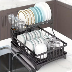 2 Tier Dish Drying Rack Stainless Steel with Swivel Spout