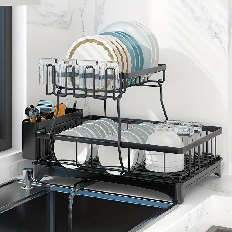 2 Tier Dish Drying Rack Stainless Steel with Swivel Spout