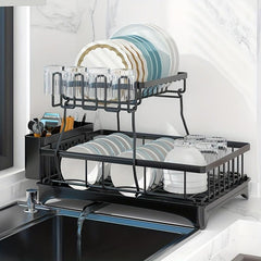 2 Tier Dish Drying Rack Stainless Steel with Swivel Spout
