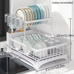 2 Tier Dish Drying Rack Stainless Steel with Swivel Spout